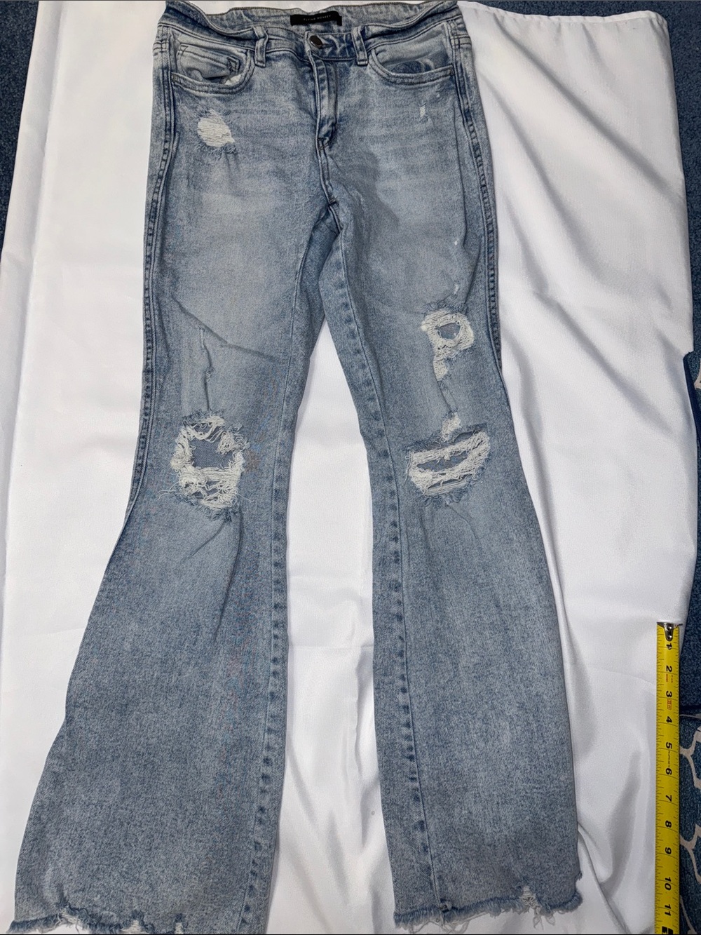 Flying Monkey Light Blue Distressed Mid Rise Flare Jeans 28”
